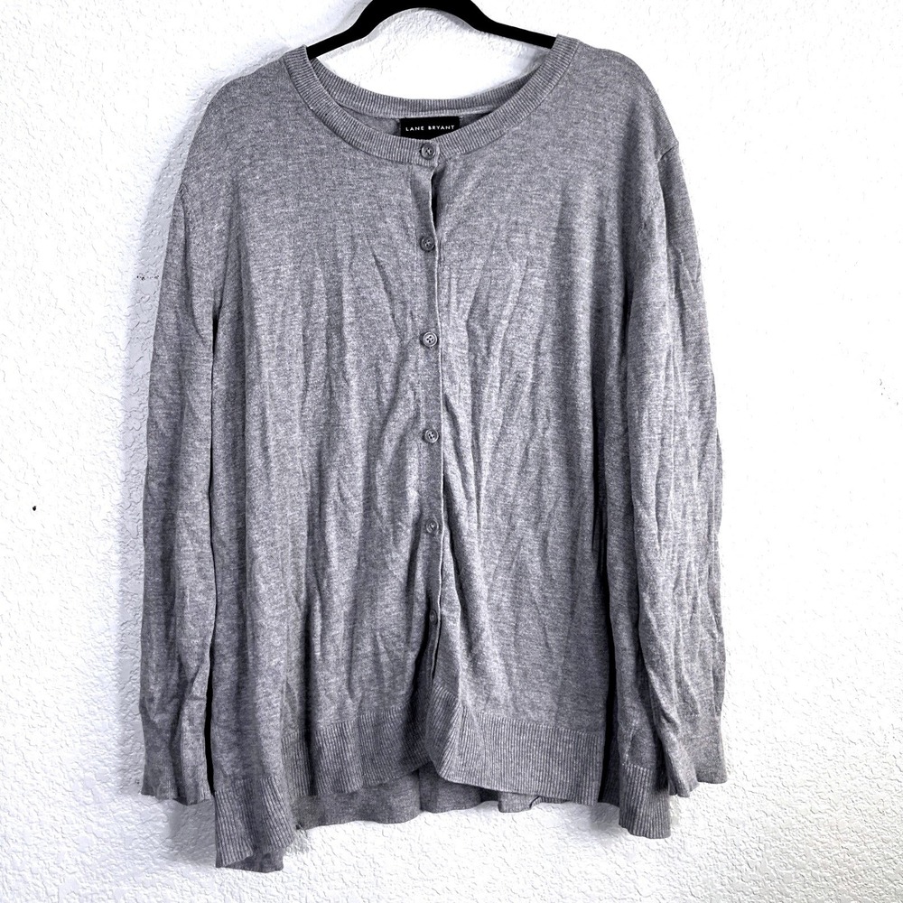 Lane Bryant Button Front Cardigan Womens 26/28 Gray Lightweight Ribbed Knit Cozy